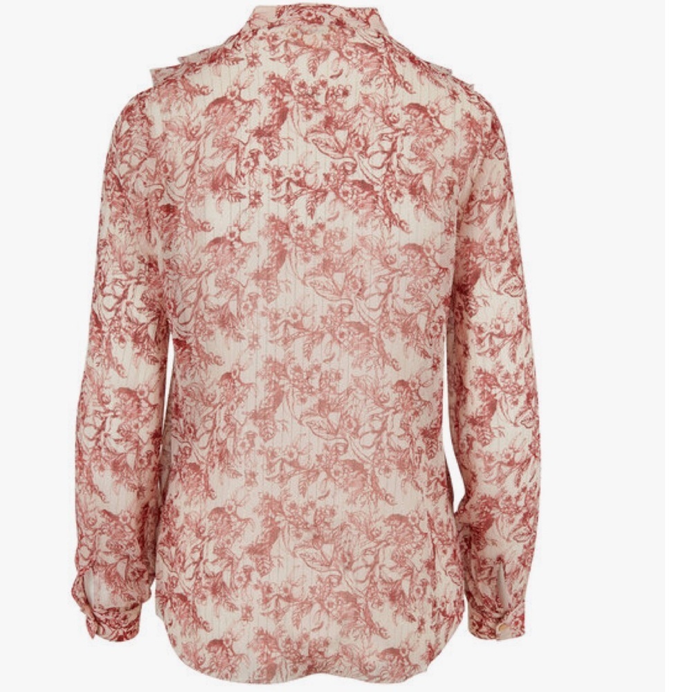 L’AGENCE Nadine Silk Metallic Floral Blouse Red White Size L Luxury - Picture 2 of 9